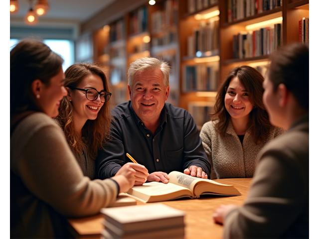 Un evento literario en El Librero Errante con público y un autor firmando