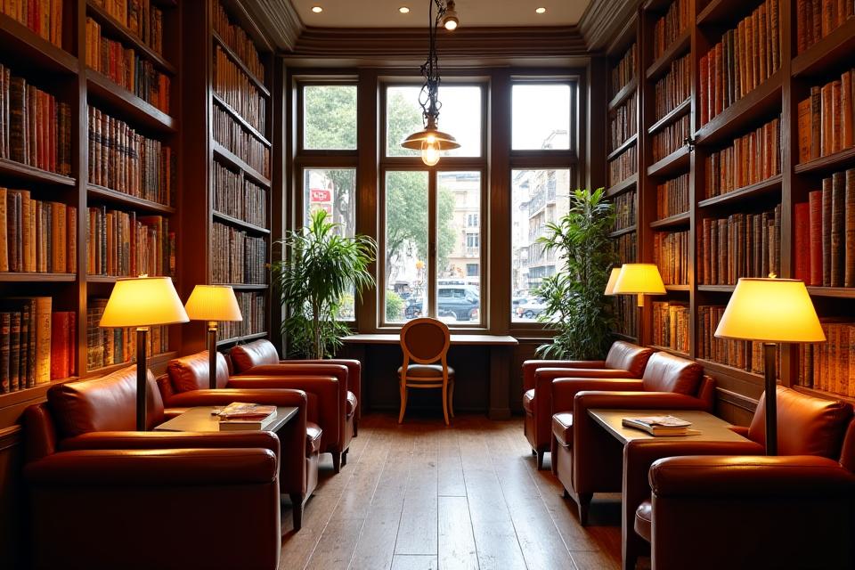 Interior acogedor de la librería El Librero Errante con estanterías llenas, sofás y luz cálida