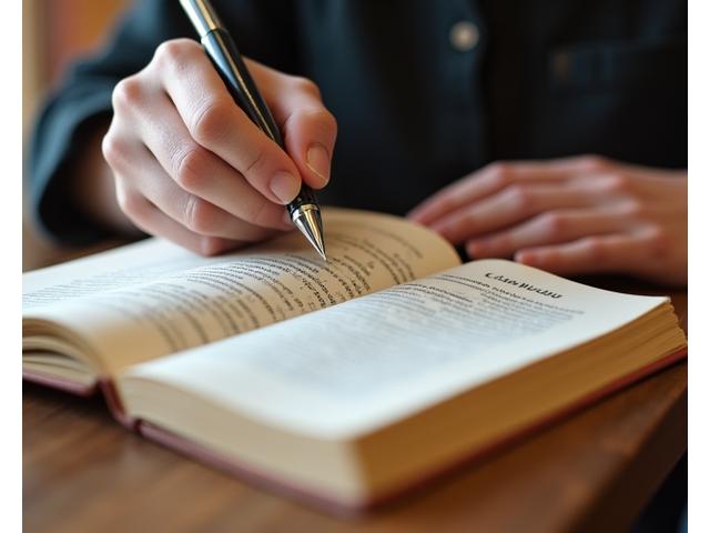 Primer plano de un libro siendo firmado por un autor