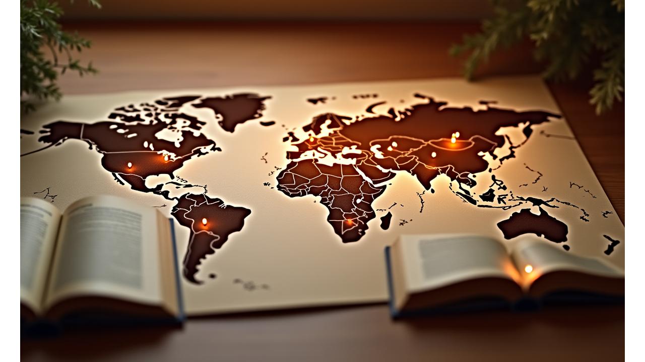 Mapa mundial interactivo mostrando rutas literarias y la diversidad de idiomas disponibles en El Librero Errante