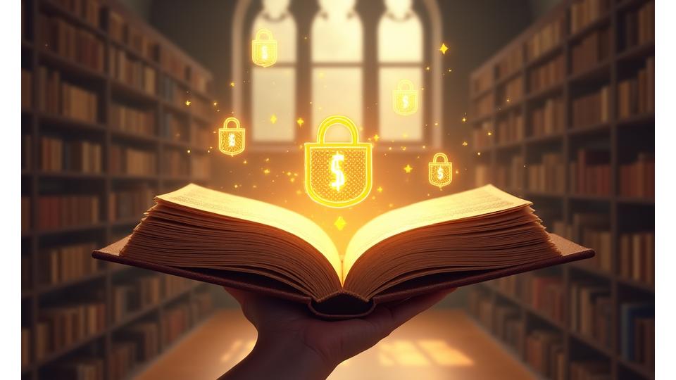 Ilustración de una mano con un libro abierto y unos escudos de protección de datos flotando alrededor, simbolizando el control del usuario sobre su privacidad.